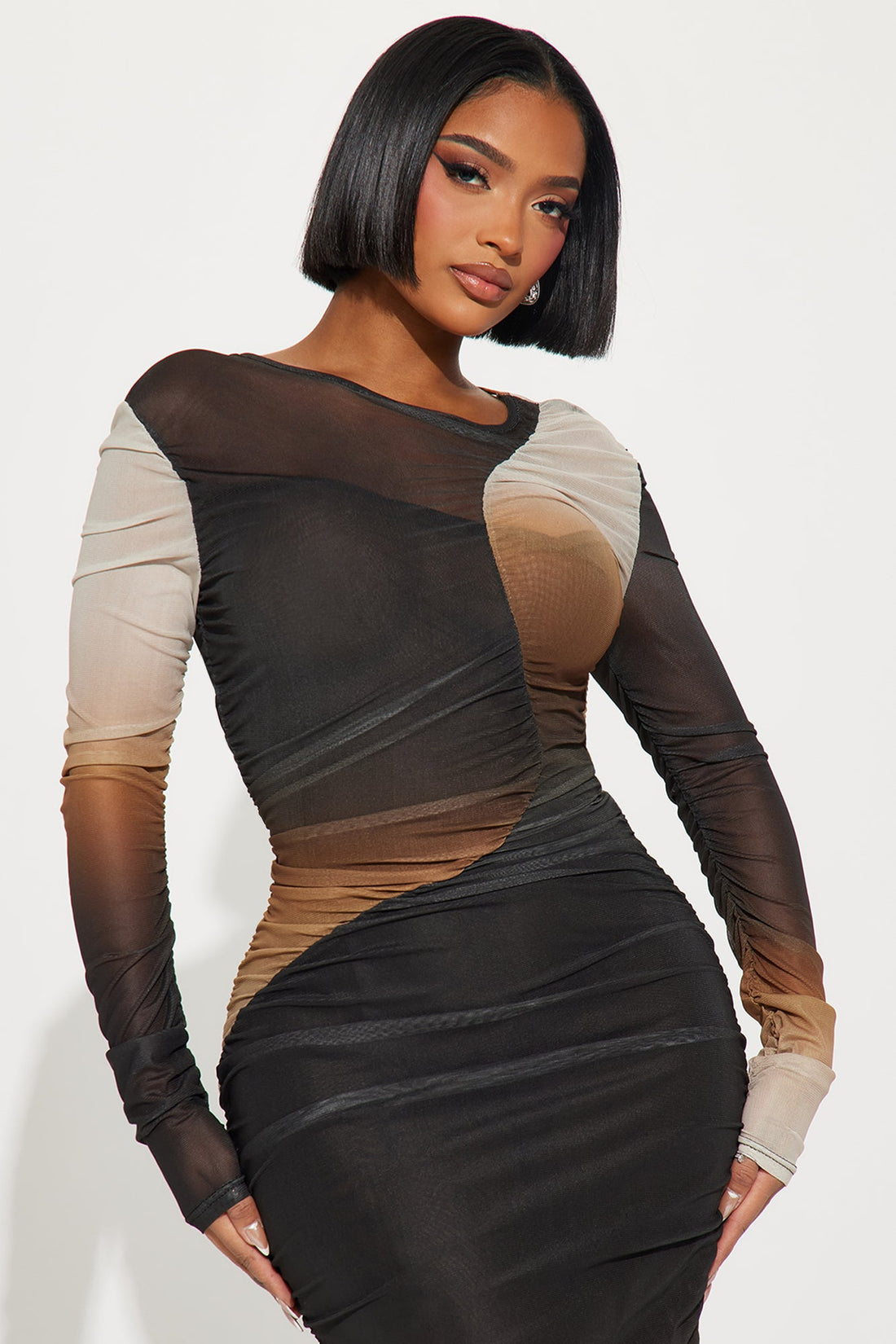 Sonia Mesh Maxi Dress - Brown Combo