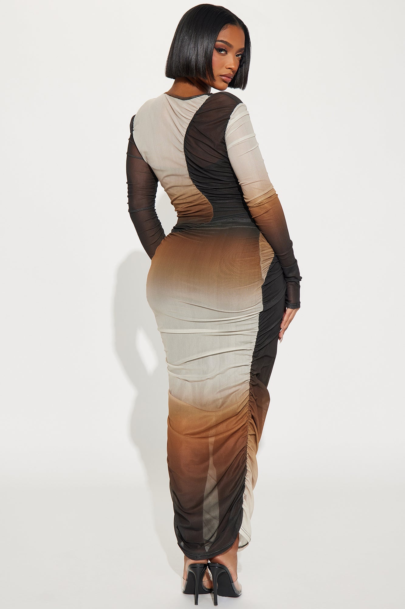 Sonia Mesh Maxi Dress - Brown Combo