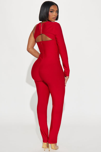 Make It Out Bandage Jumpsuit - Red