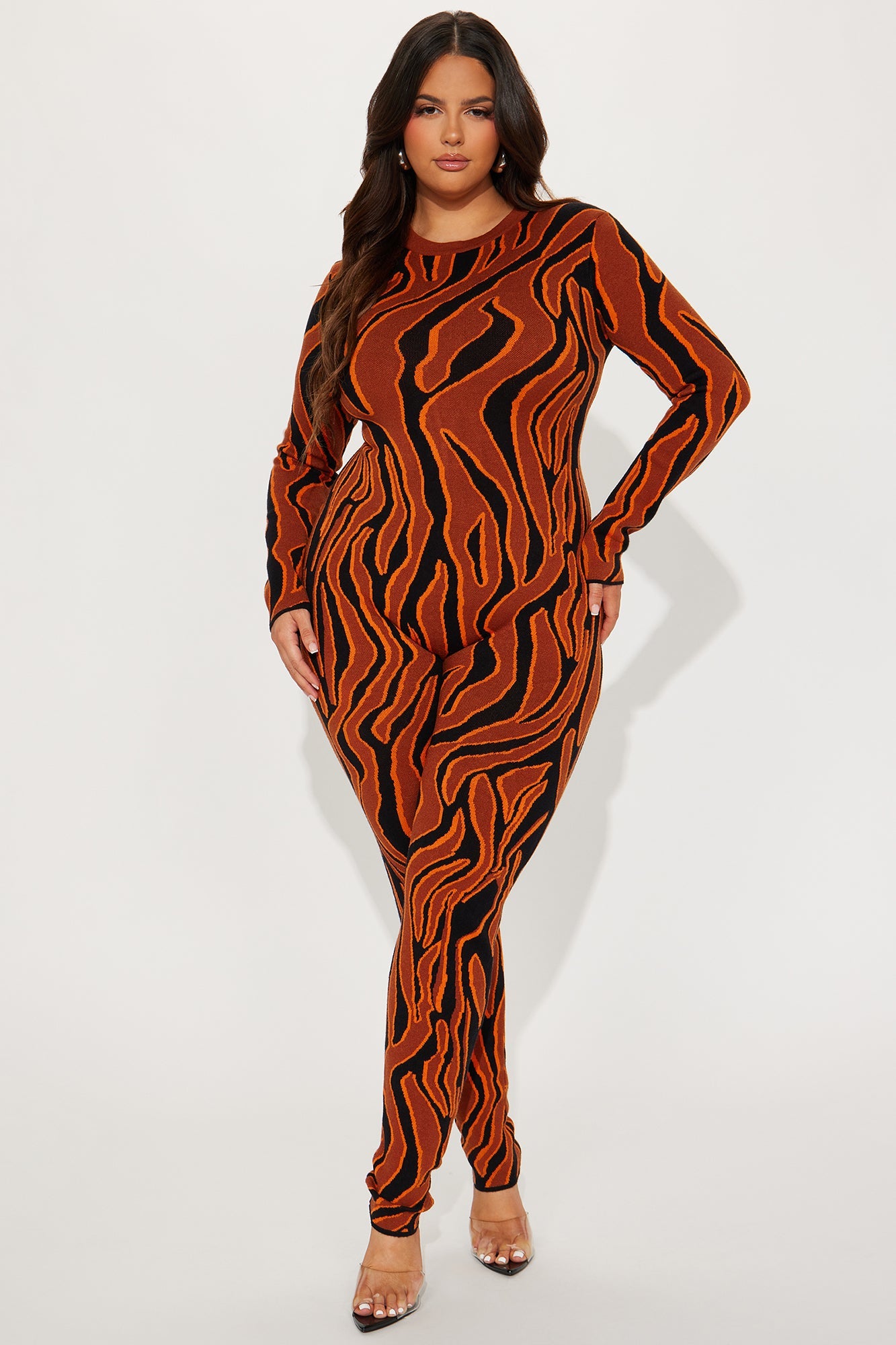 Up In Flames Sweater Jumpsuit - Rust/combo