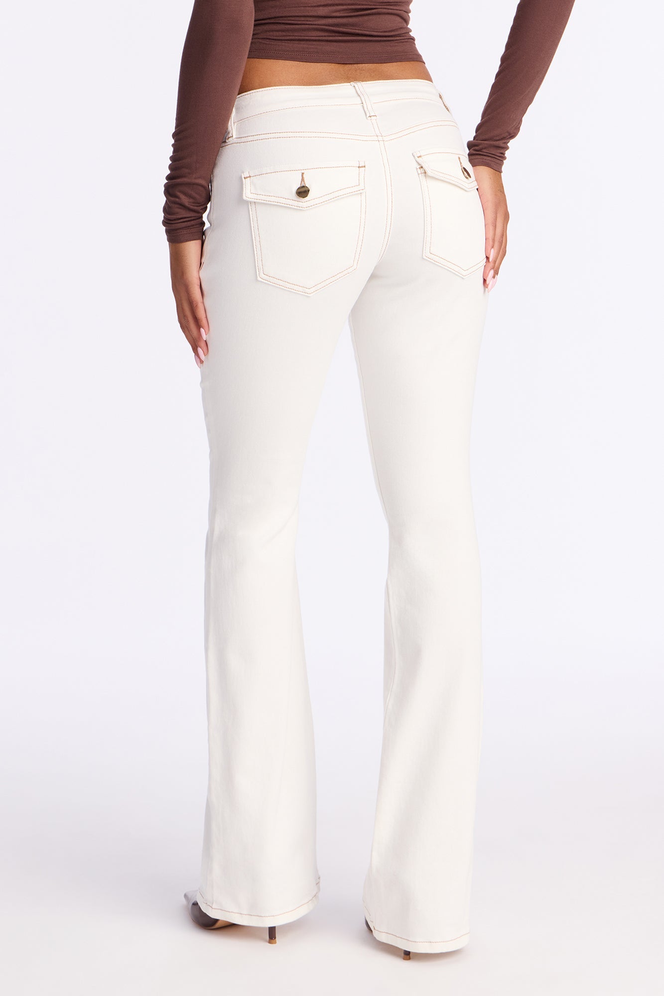 Sweet Spot Pocket Flap Flare Jeans - Off White