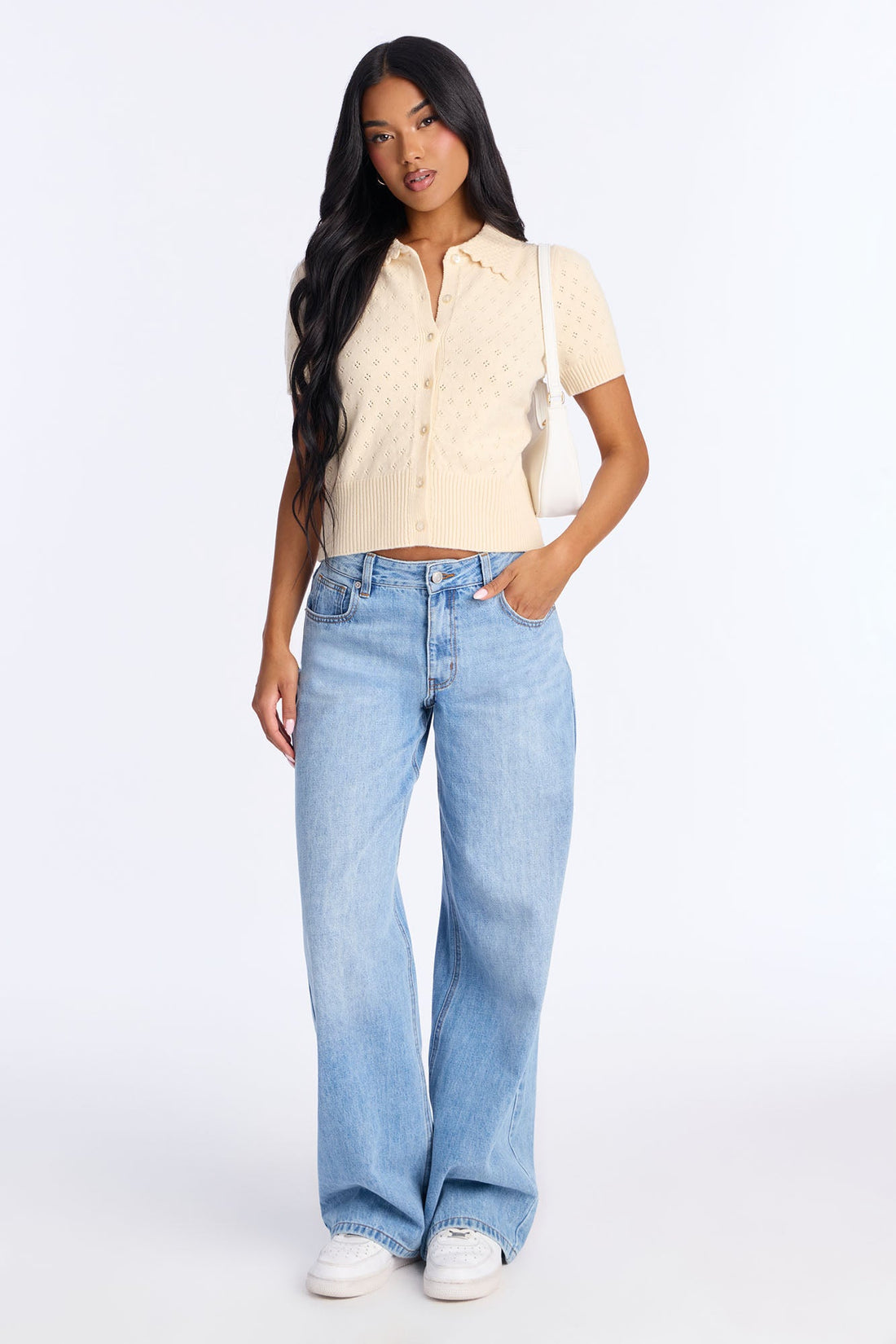 Vintage Pointelle Sweater Top - Cream