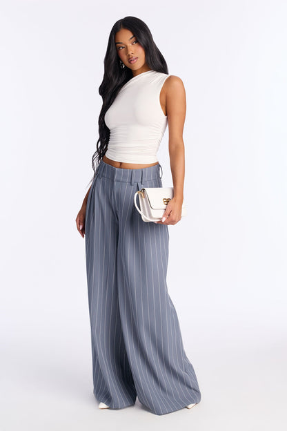 Felicity Pinstripe Wide Leg Trouser Pant 33″ - Blue/combo