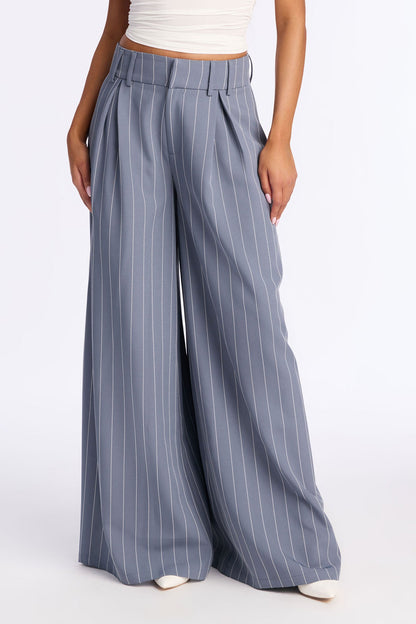 Felicity Pinstripe Wide Leg Trouser Pant 33″ - Blue/combo
