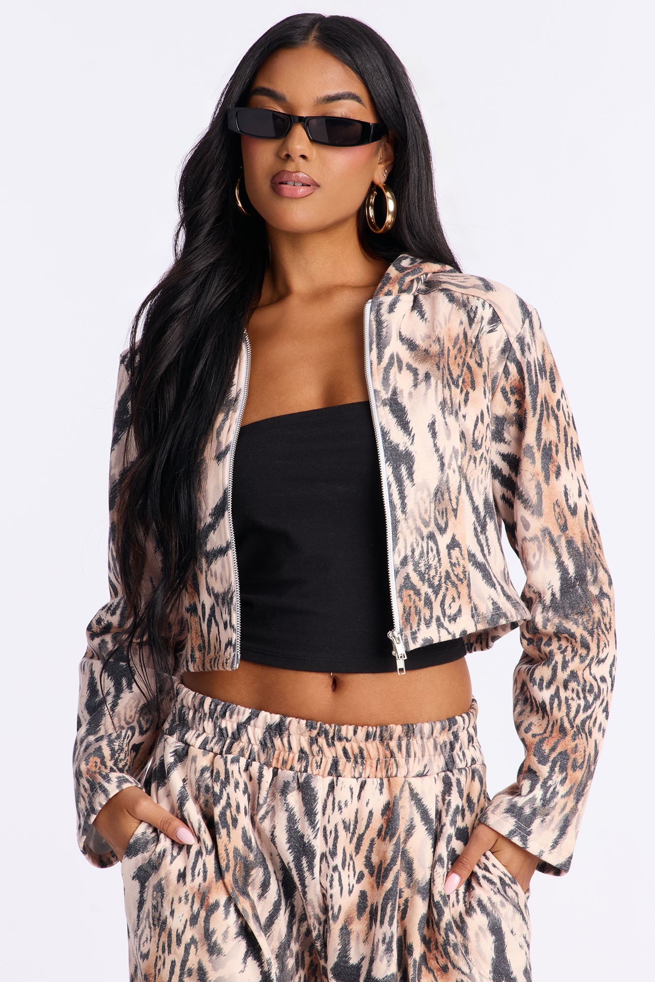Wild In The City Leopard Hoodie Pant Set - Black/combo