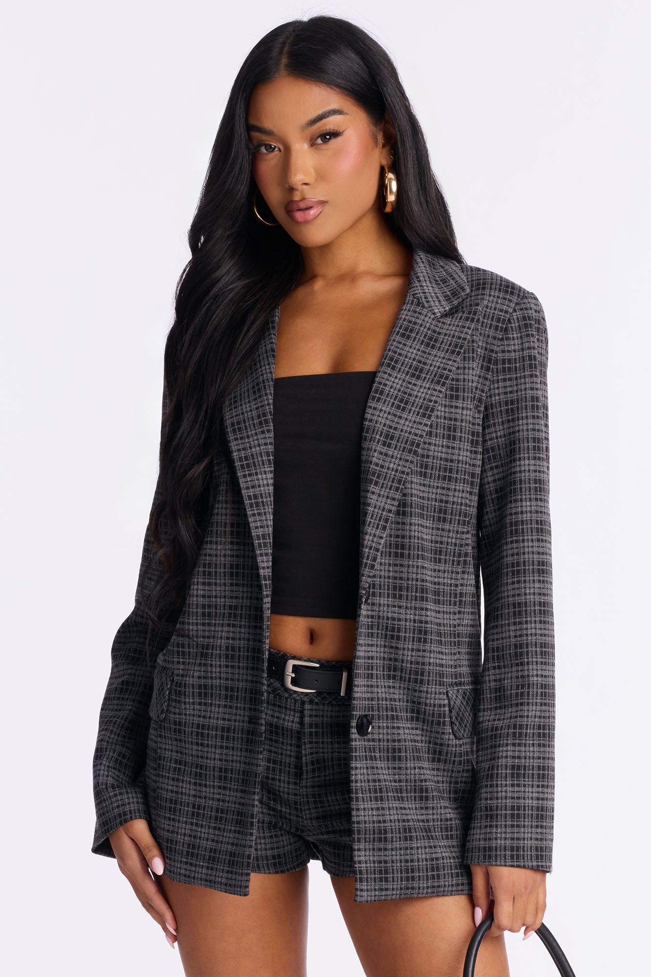 Georgina Plaid Blazer Short Set - Black