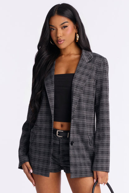 Georgina Plaid Blazer Short Set - Black