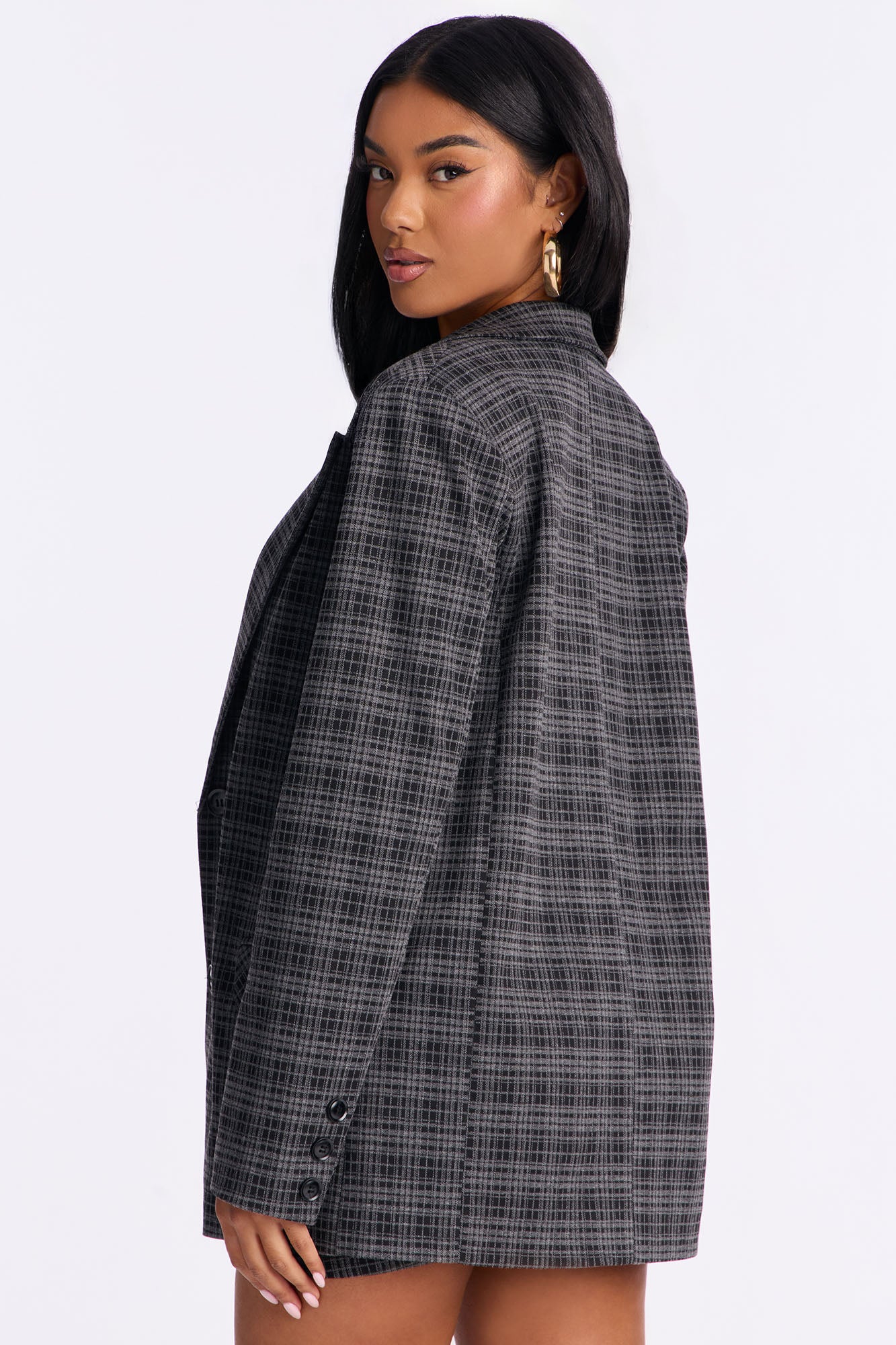 Georgina Plaid Blazer Short Set - Black