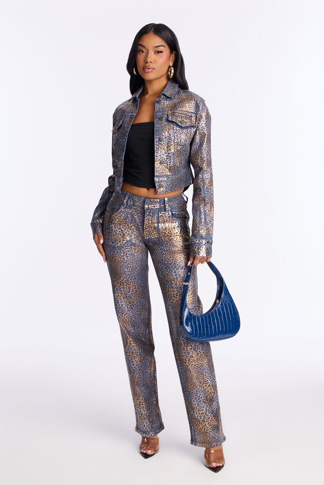 Wild Side Leopard Foil Denim Jacket - Brown/combo