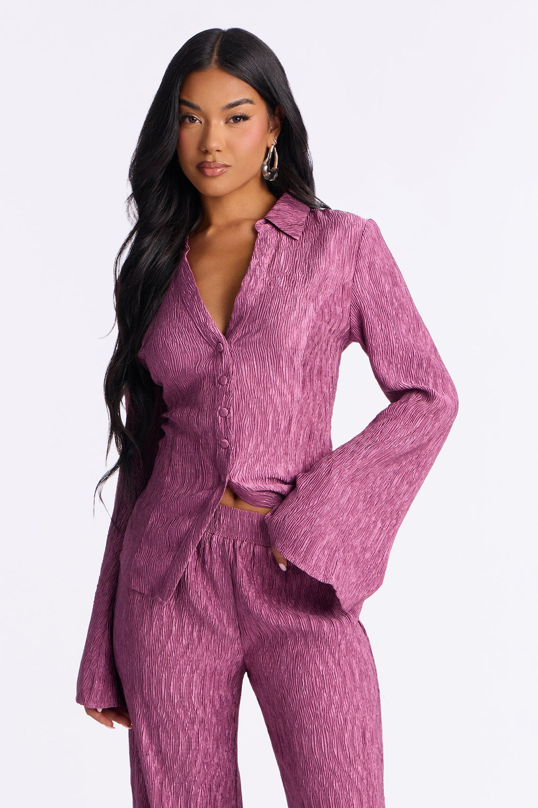 Leah Plisse Pant Set - Plum