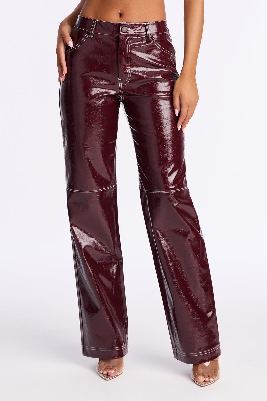 Crushing On You Low Rise Faux Leather Straight Leg Pant 33 - Burgundy