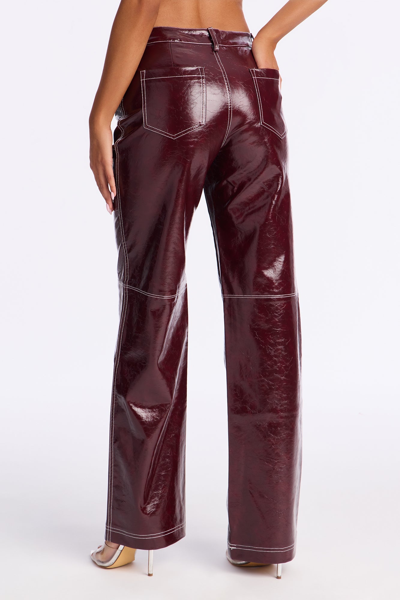Crushing On You Low Rise Faux Leather Straight Leg Pant 33 - Burgundy