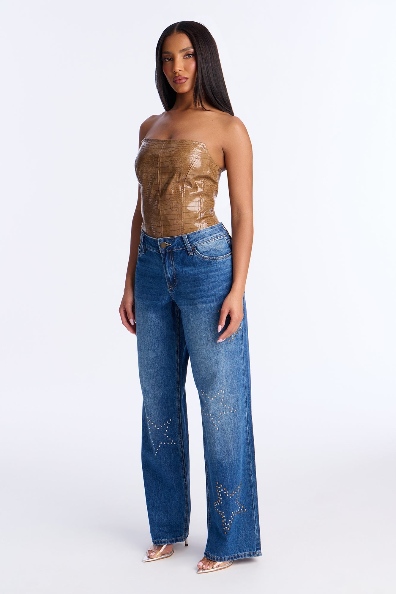 Ready For Stardom Studded Wide Leg Jean - Dark Wash