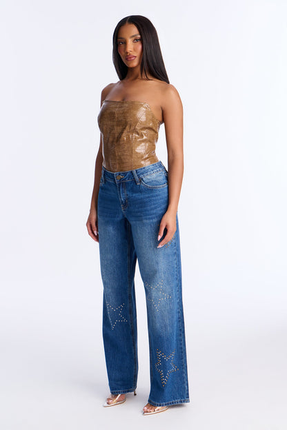 Ready For Stardom Studded Wide Leg Jean - Dark Wash