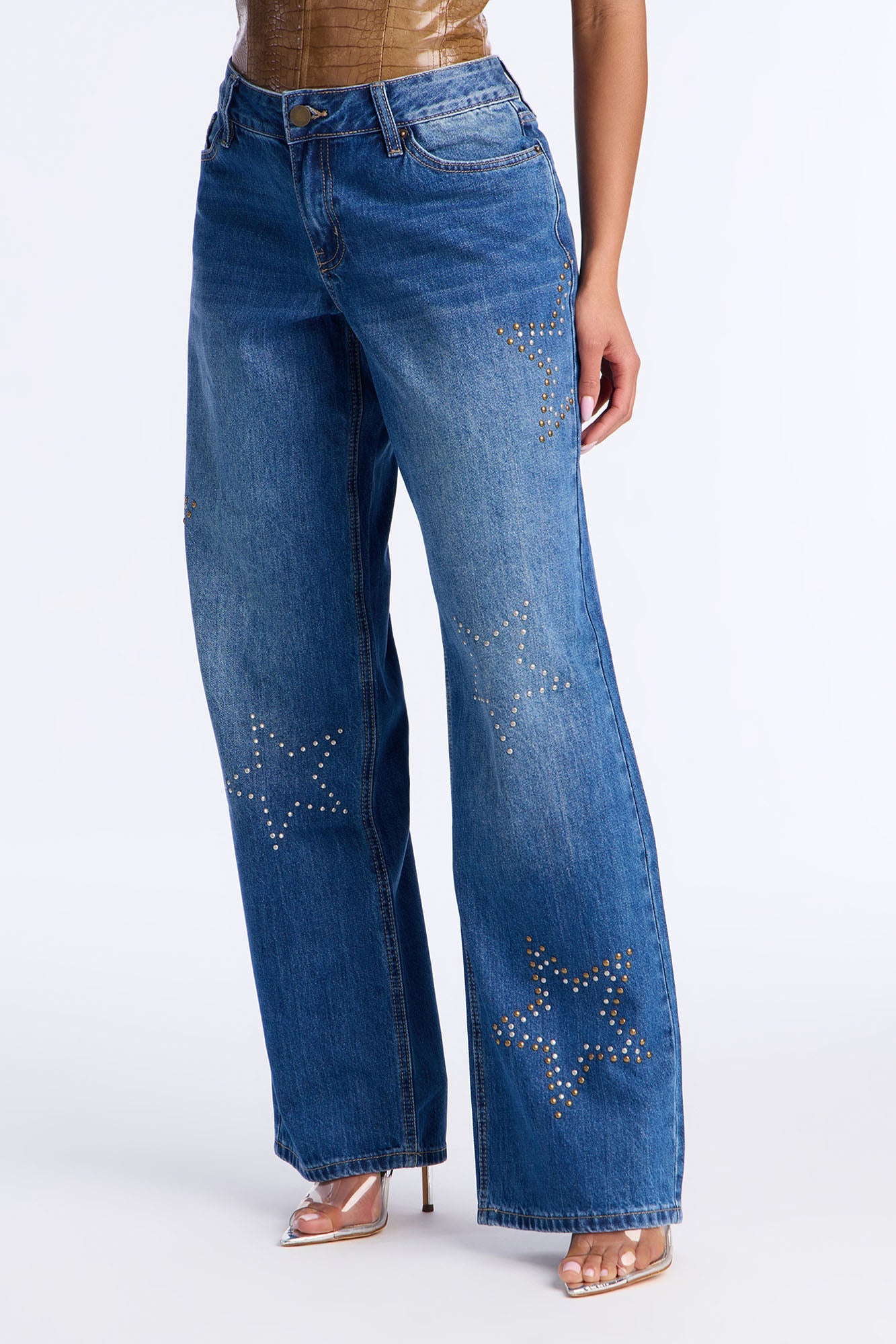 Ready For Stardom Studded Wide Leg Jean - Dark Wash