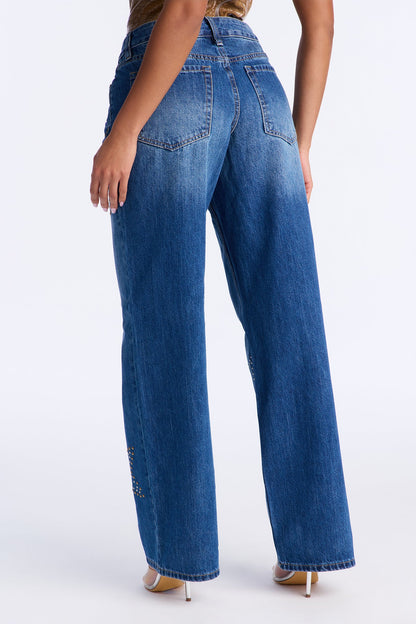 Ready For Stardom Studded Wide Leg Jean - Dark Wash