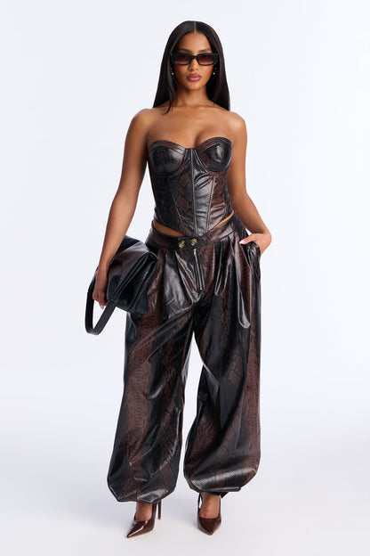 Gone Wild Snake Print Corset Jogger Set - Brown Combo