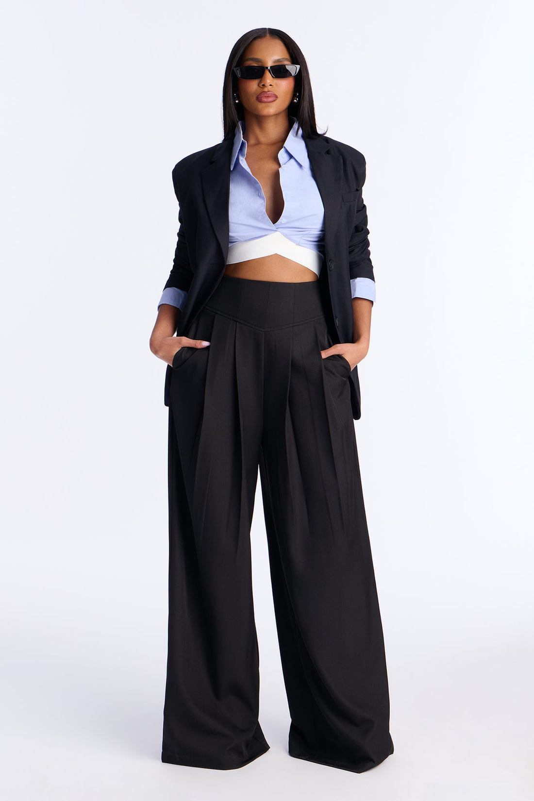 Lauriel Wide Leg High Waisted Trousers 32″ - Black