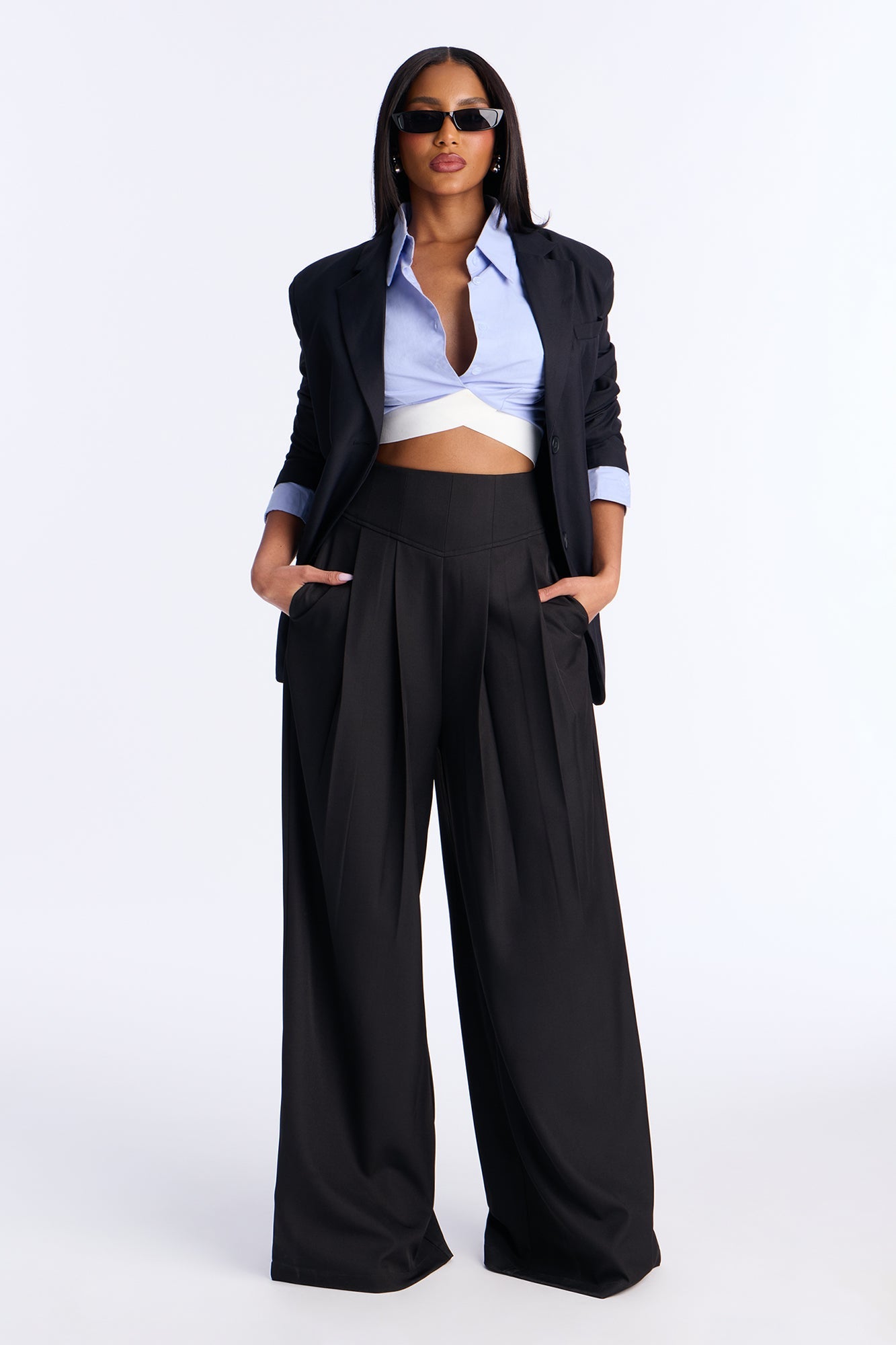 Lauriel Wide Leg High Waisted Trousers 32″ - Black