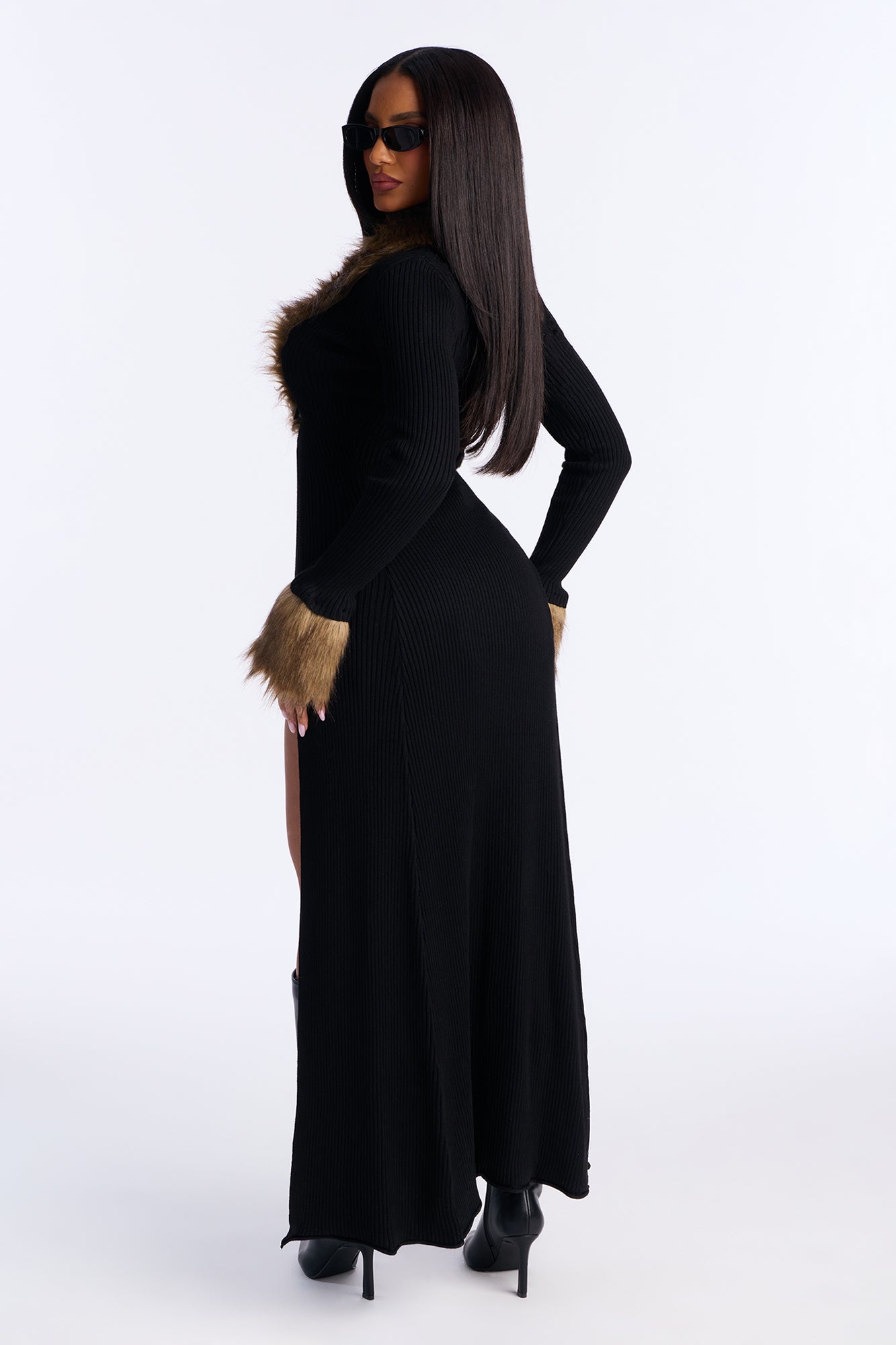 The Grand Entrance Ribbed Open Full Length Cardigan Sweater - Black/combo