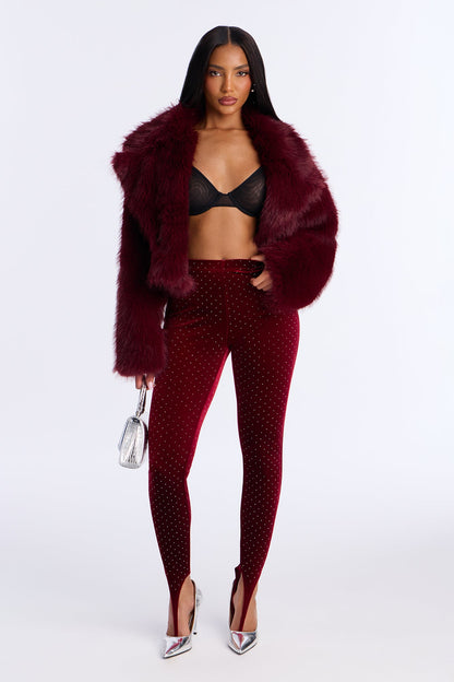 Seasonal Essence Embellished Velvet Stirrup Legging - Burgundy