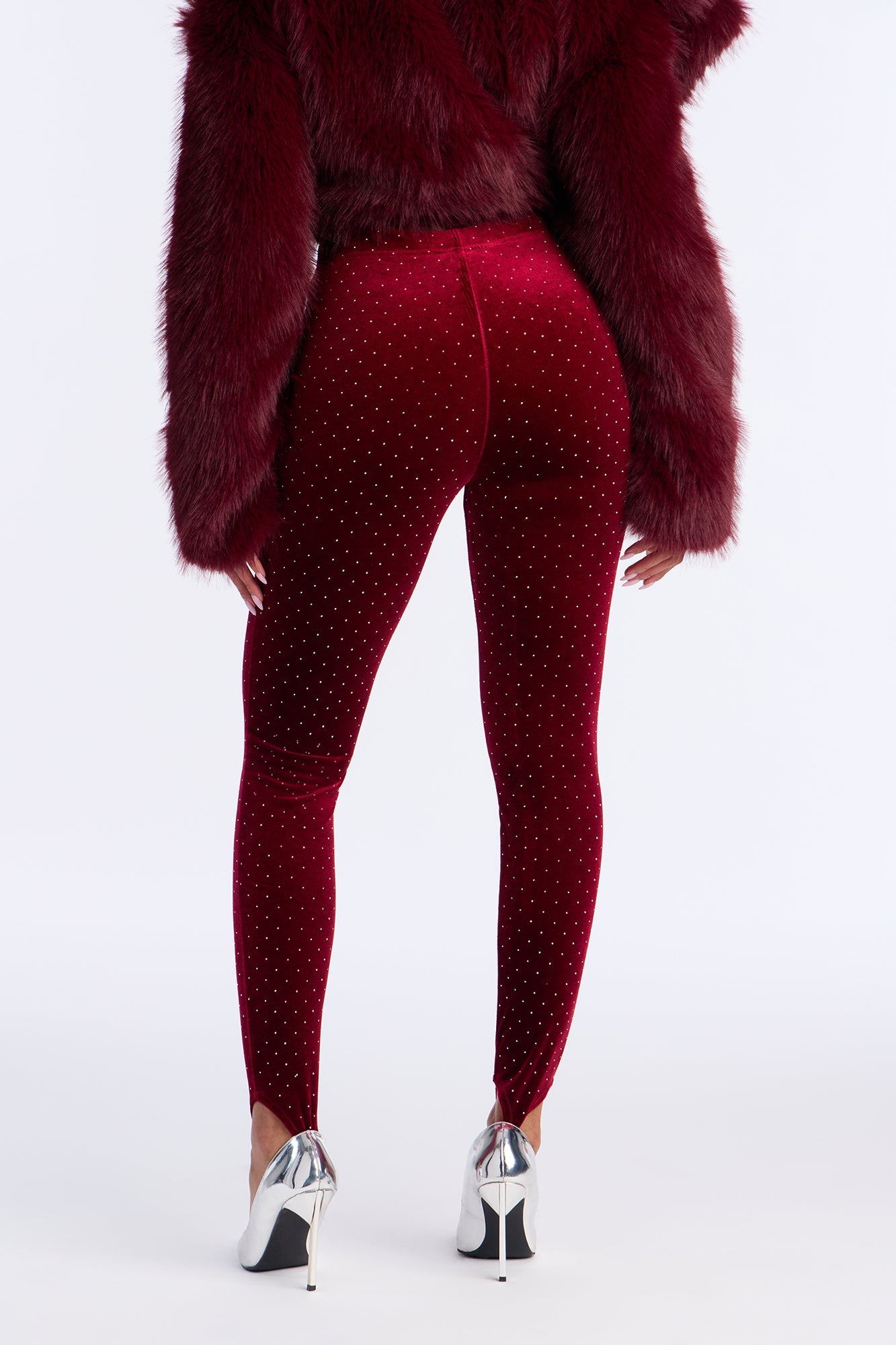 Seasonal Essence Embellished Velvet Stirrup Legging - Burgundy
