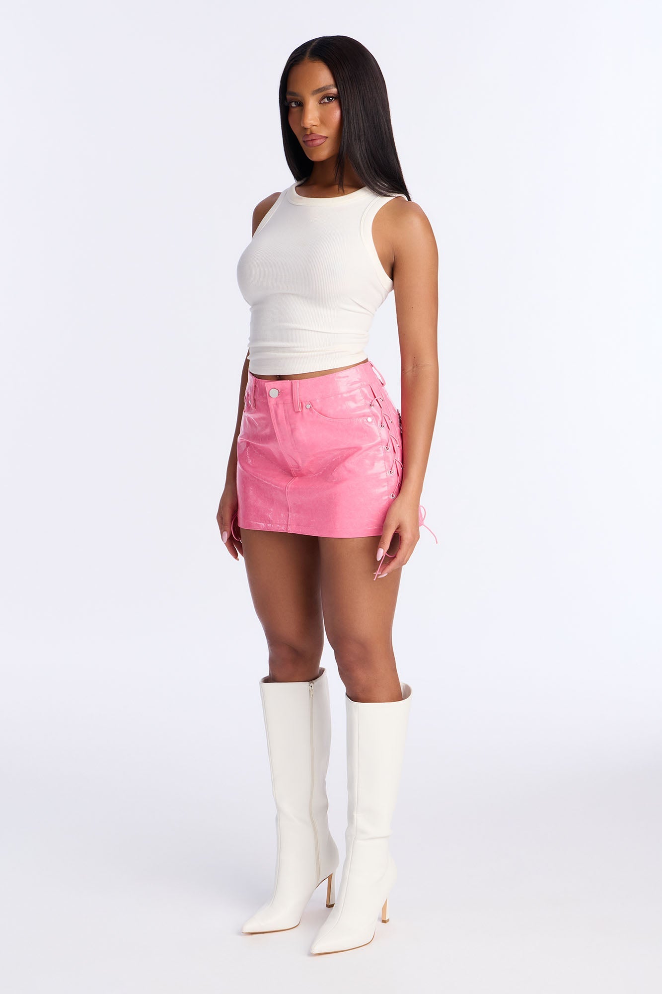 Brienne Washed Faux Leather Mini Skirt - Hot Pink