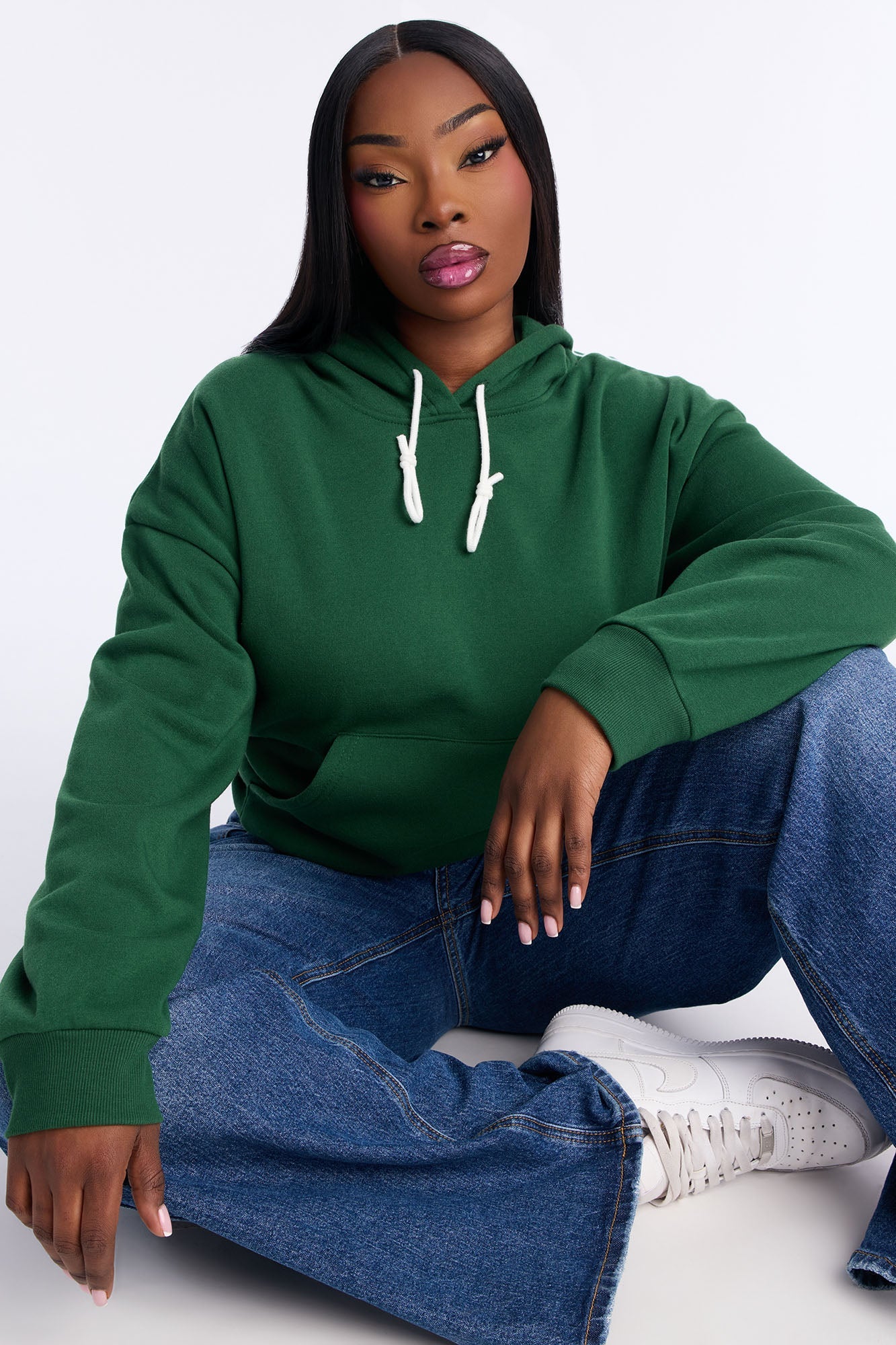 Minimalist Fleece Hoodie Sweatshirt - Hunter Green