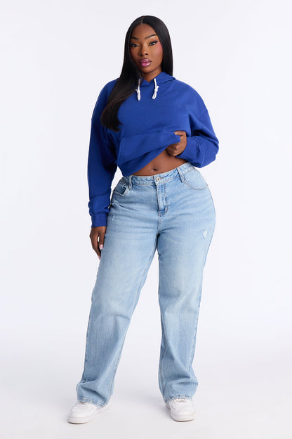 Minimalist Fleece Hoodie Sweatshirt - Blue