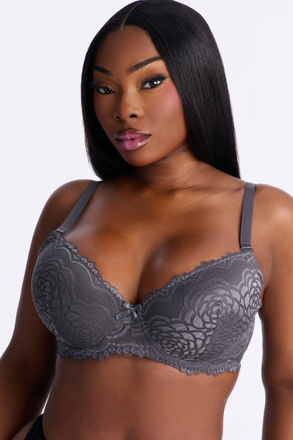 On The Daily Lace Lightly Padded Bra - Dark Grey