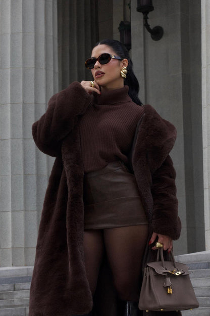 Roll With The Flow Turtleneck Sweater - Chocolate