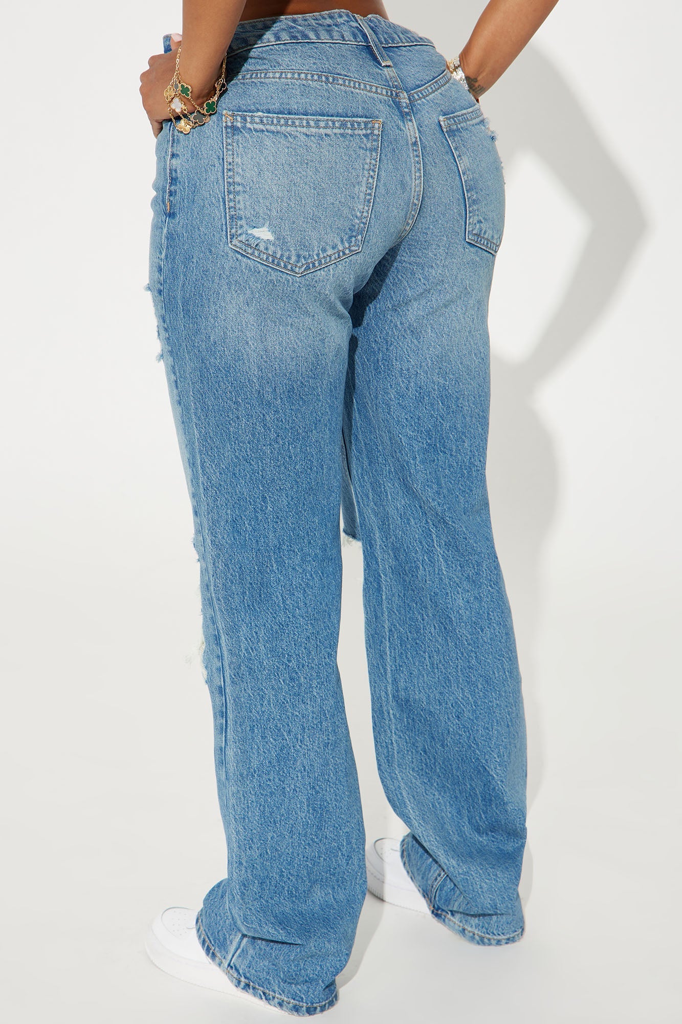 Unbothered Queen Ripped Straight Leg Jeans - Vintage Wash