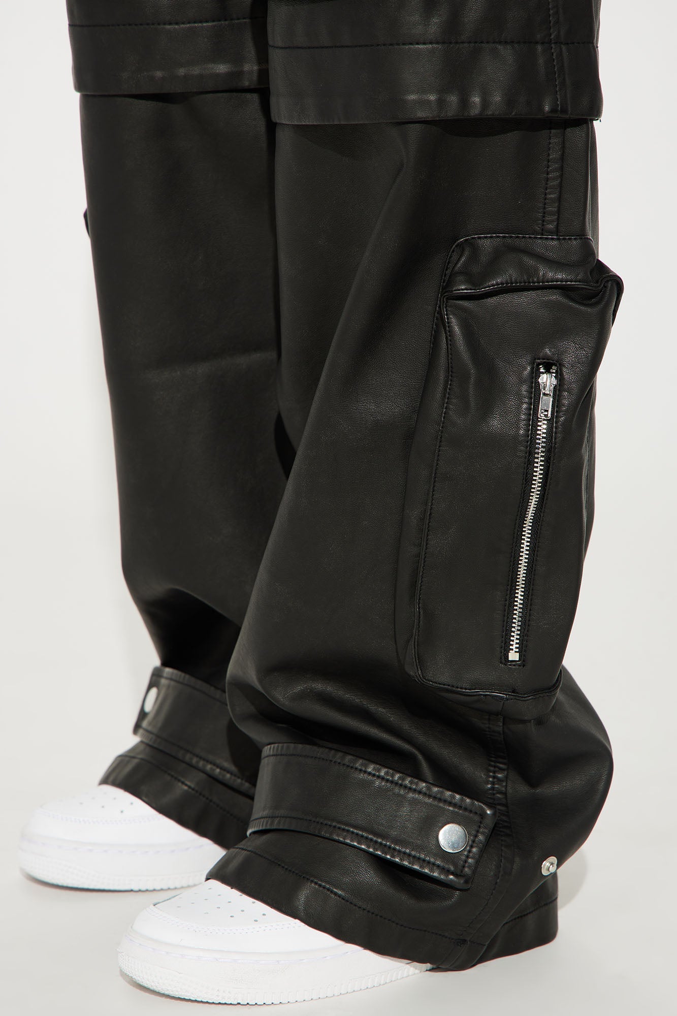 Street Heat Washed Faux Leather Cargo Pant - Black