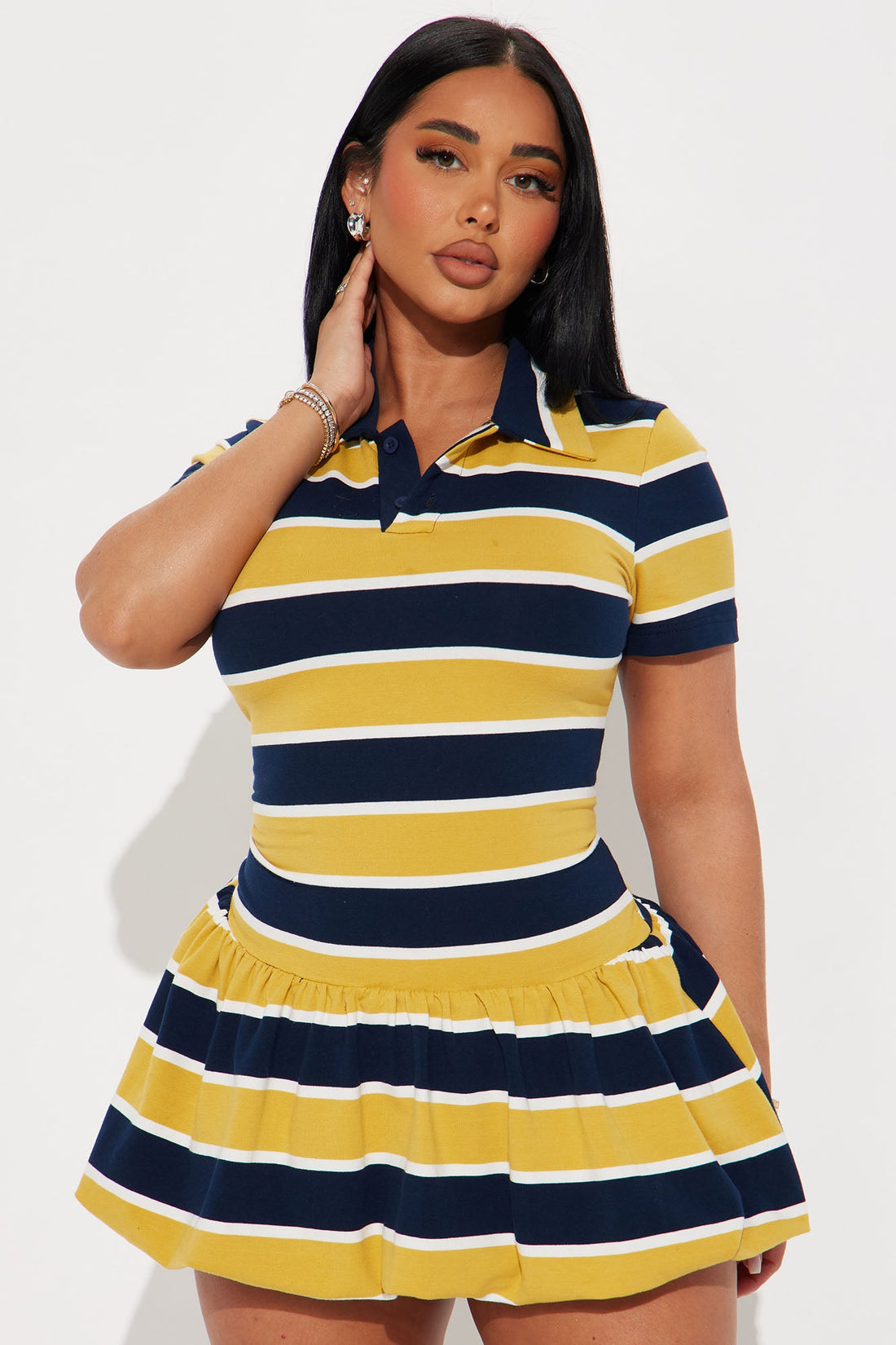 Hayes Striped Bubble Micro Mini Dress - Yellow/combo
