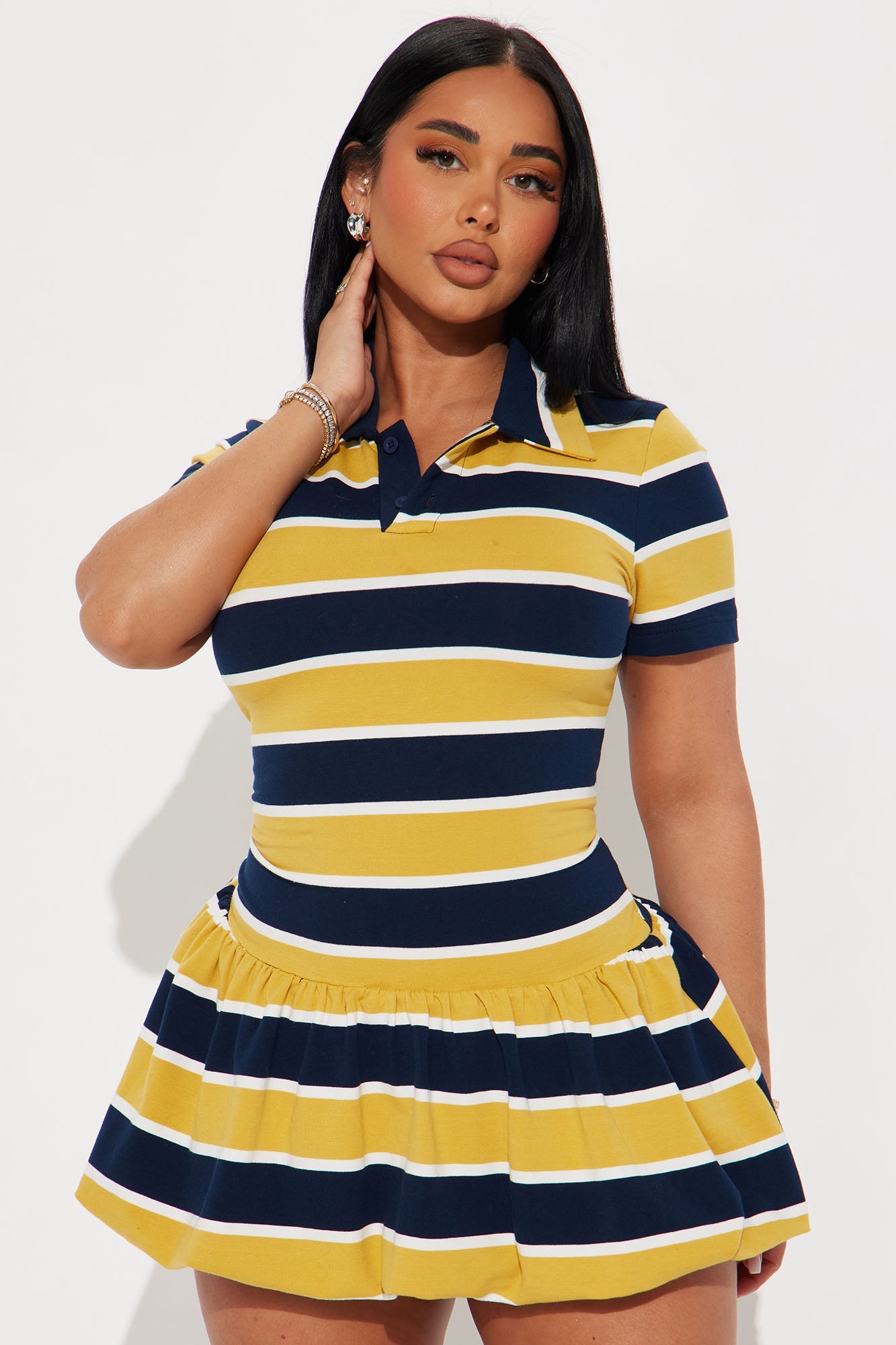Hayes Striped Bubble Micro Mini Dress - Yellow/combo