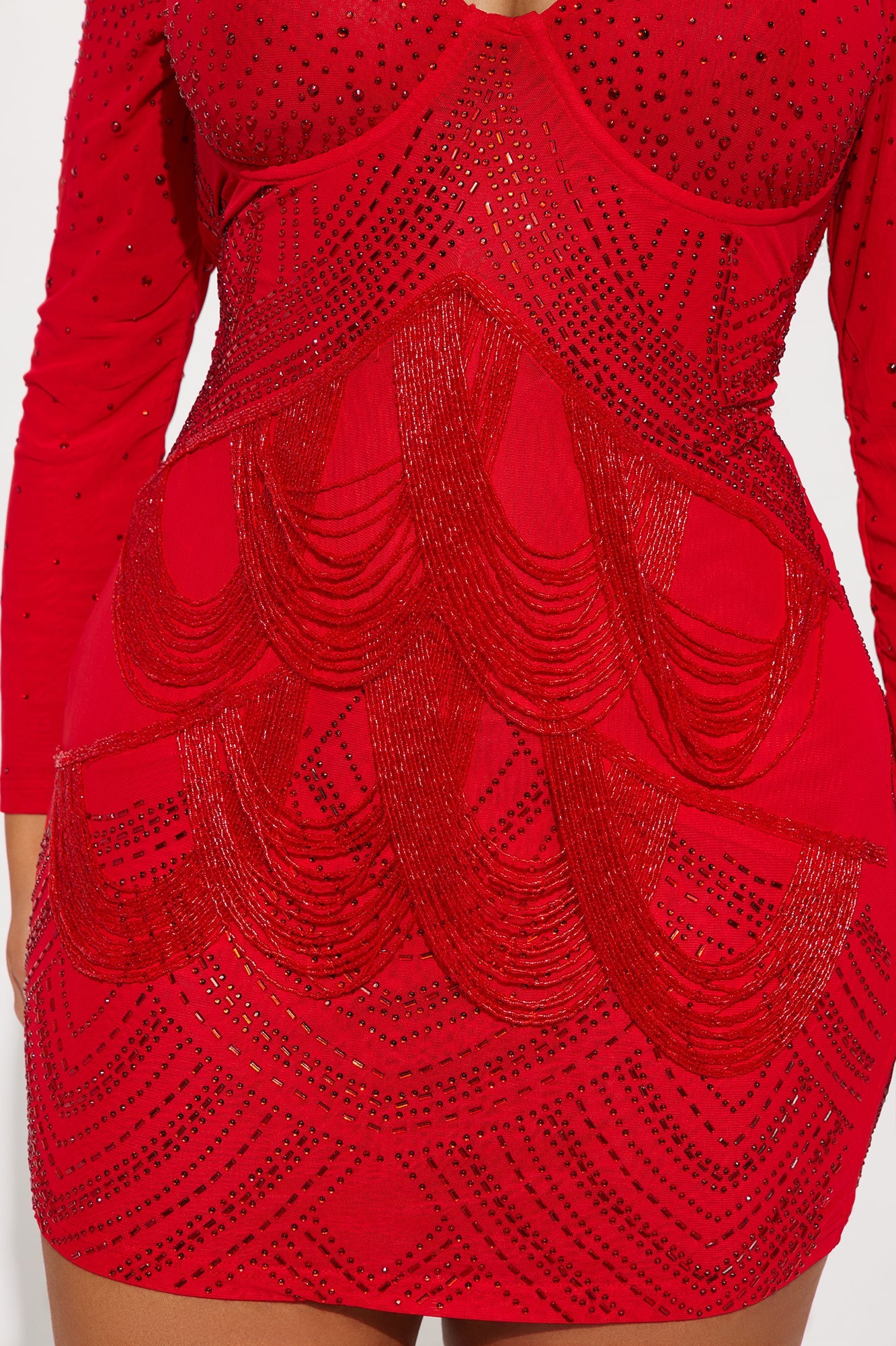 Celeste Rhinestone Mini Dress - Red