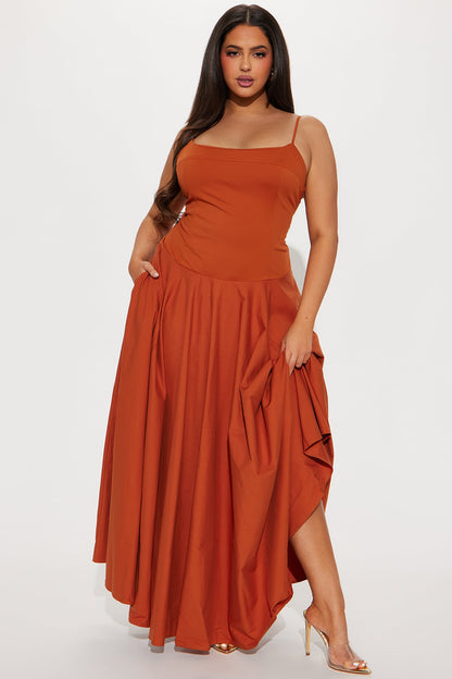 Renae Drop Waist Maxi Dress - Cognac