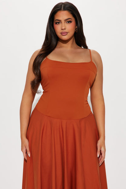 Renae Drop Waist Maxi Dress - Cognac