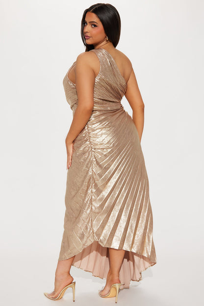 Athena One Shoulder Metallic Maxi Dress - Gold