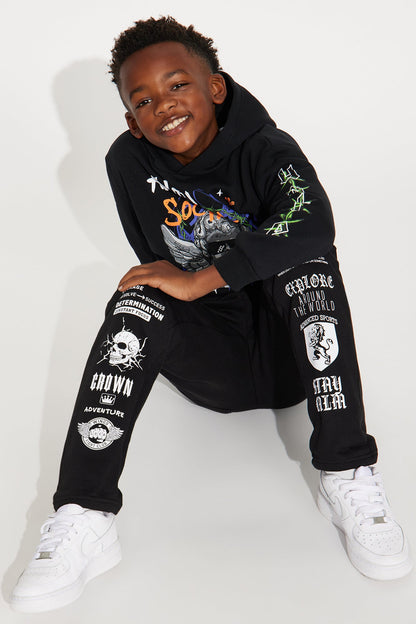Mini Power In The Mindset Fleece Straight Leg Pant - Black
