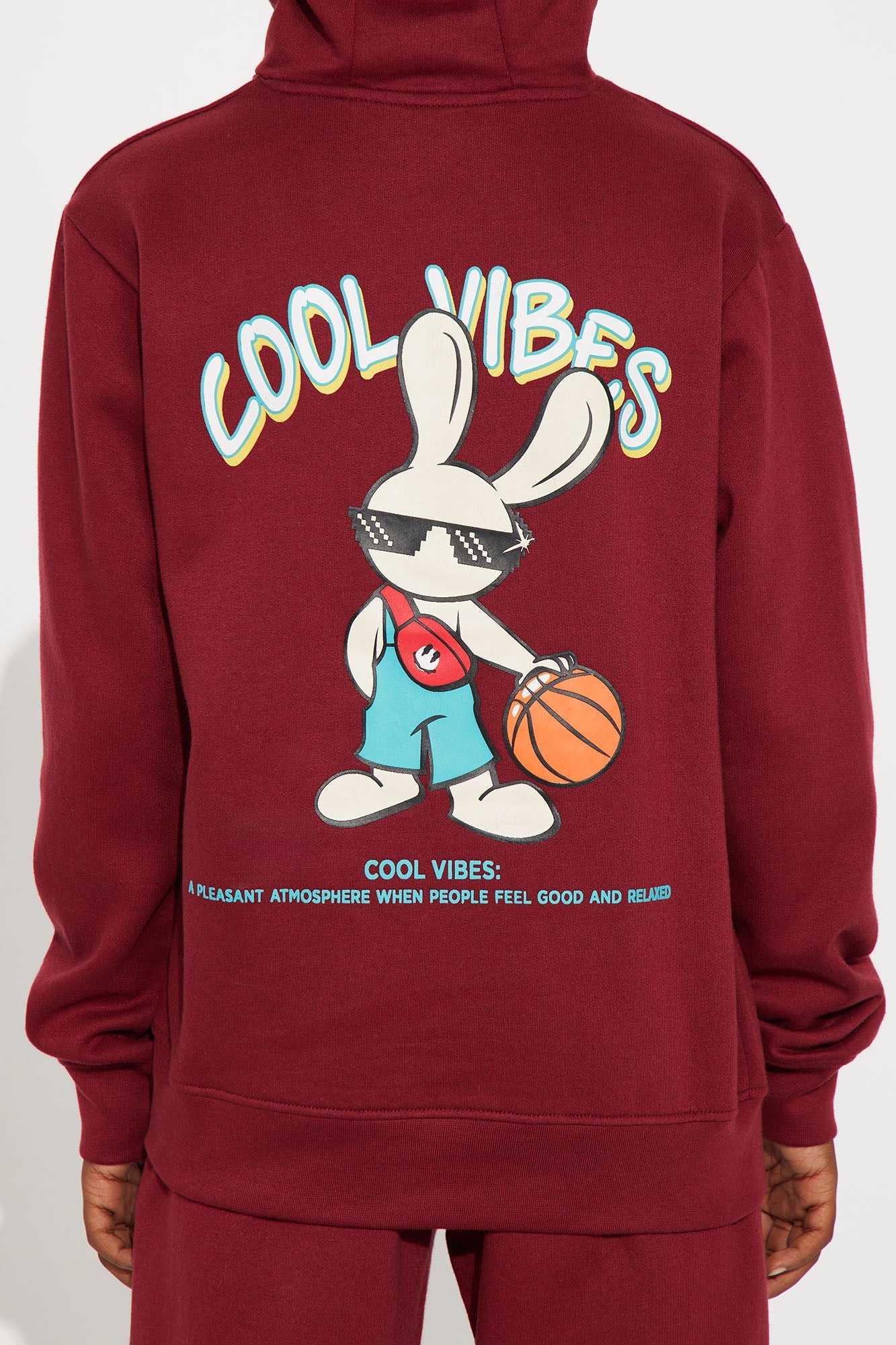 Mini Cool Vibes Fleece Hoodie &amp; Jogger Pant Matching Set - Burgundy