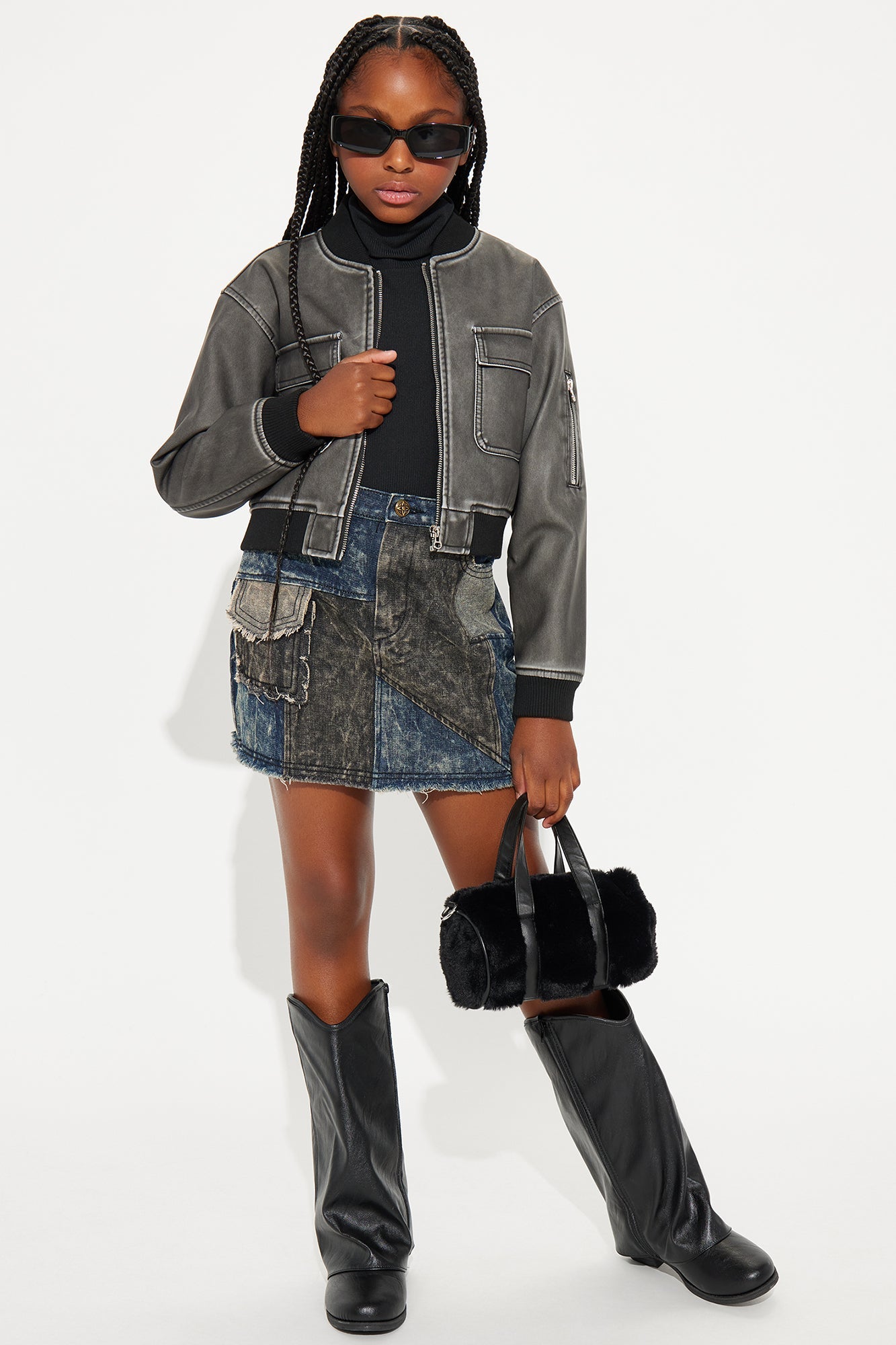 Mini Rebel Hero Patchwork Mini Skirt - Dark Wash