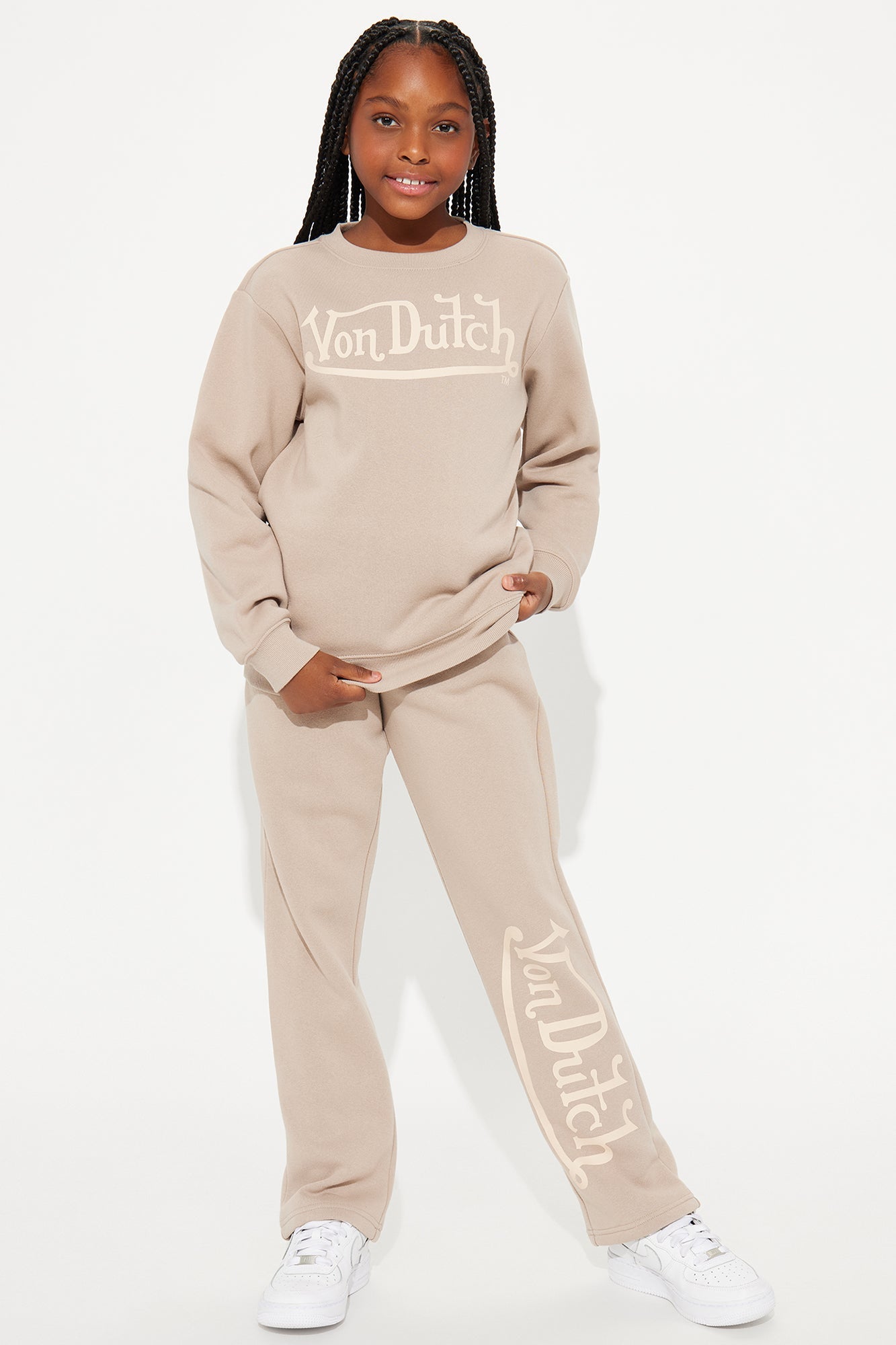 Mini Von Dutch Distressed Crewneck Sweatshirt - Taupe