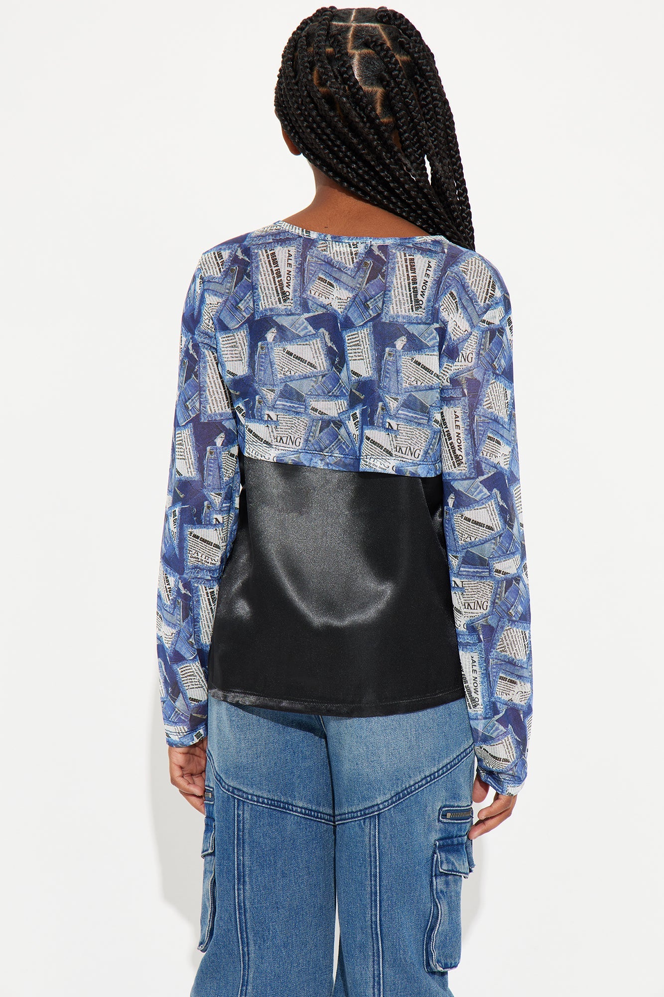 Mini City Of Dreams Mesh Crop Overlay Two-Fer Top - Black/combo