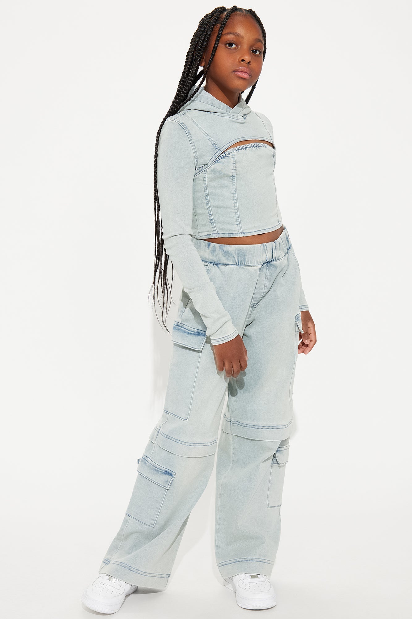 Mini Leylah Denim Long Sleeve Top - Light Wash