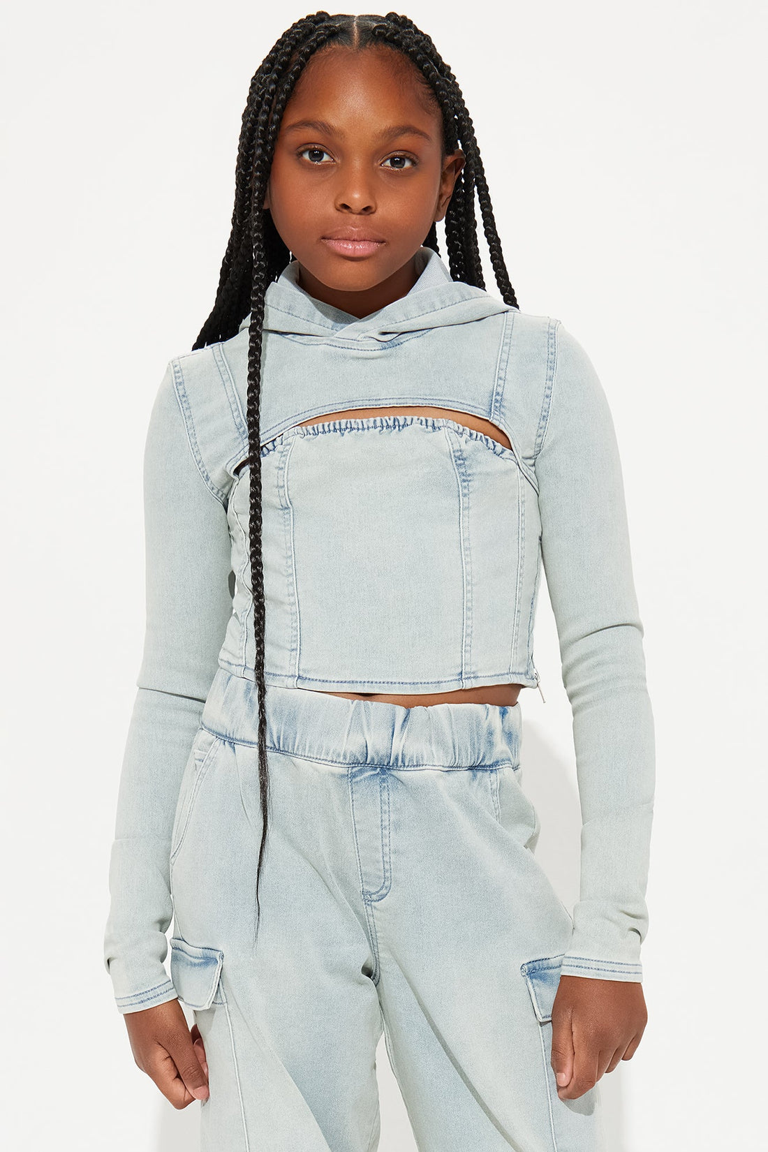 Mini Leylah Denim Long Sleeve Top - Light Wash