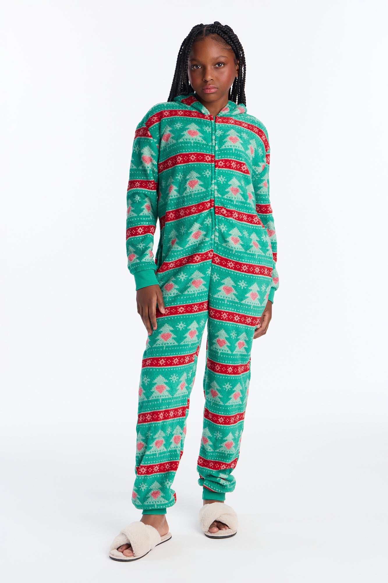 Mini Holly Jolly Mood Plush Jumpsuit Onesie - Green/combo
