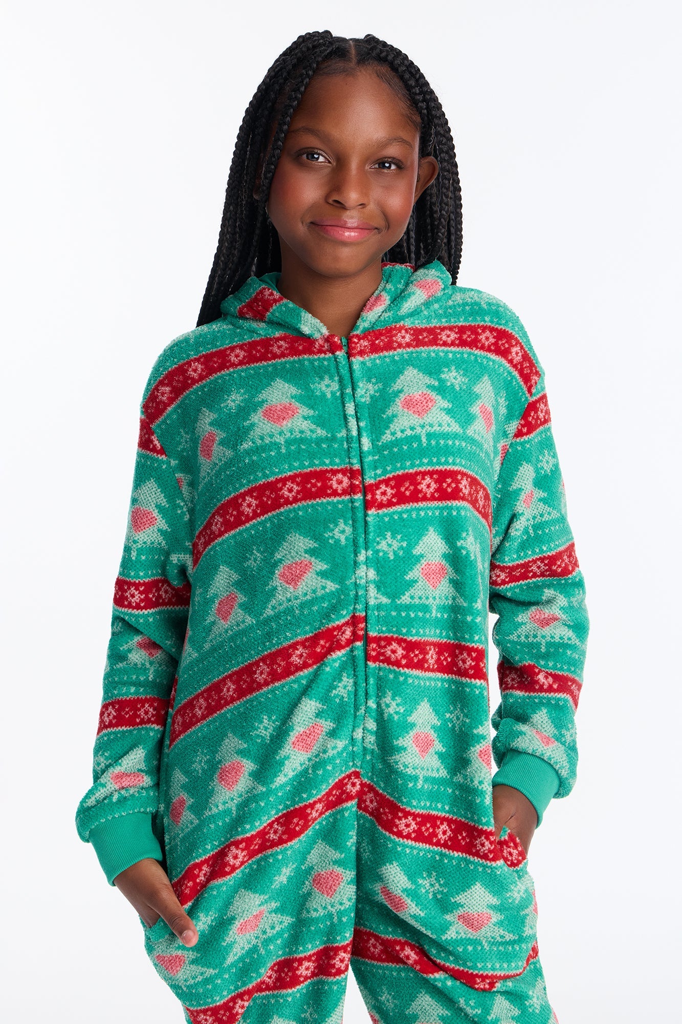 Mini Holly Jolly Mood Plush Jumpsuit Onesie - Green/combo