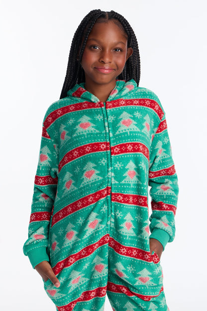 Mini Holly Jolly Mood Plush Jumpsuit Onesie - Green/combo