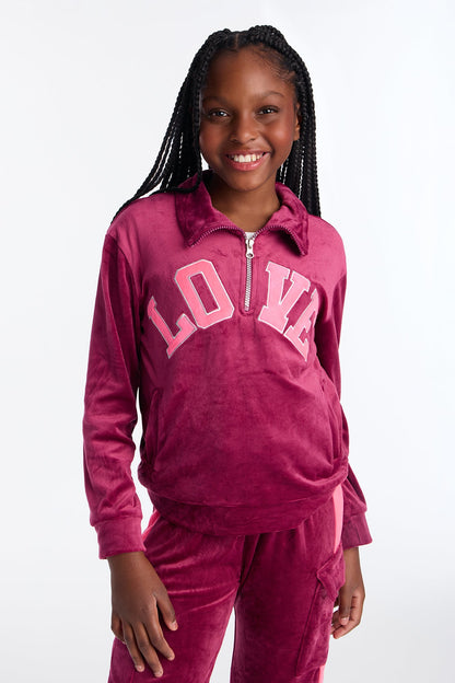 Mini Leading With Love Jogger Pant Set - Burgundy